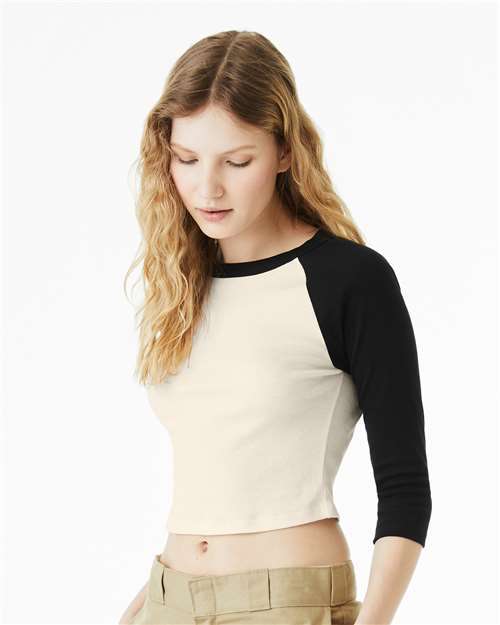 BELLA + CANVAS Women's Micro Rib Three-Quarter Raglan Sleeve Baby Tee 1200