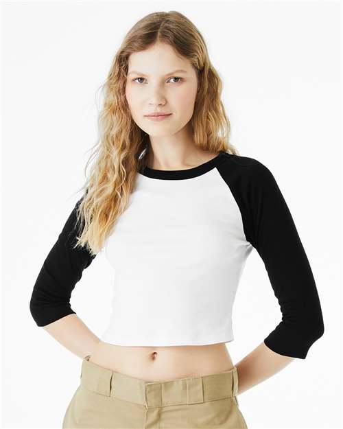 BELLA + CANVAS Women's Micro Rib Three-Quarter Raglan Sleeve Baby Tee 1200