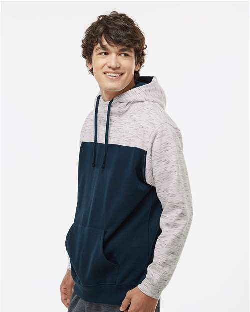 J. America Men's Mélange Fleece Colorblocked Hooded Sweatshirt 8676