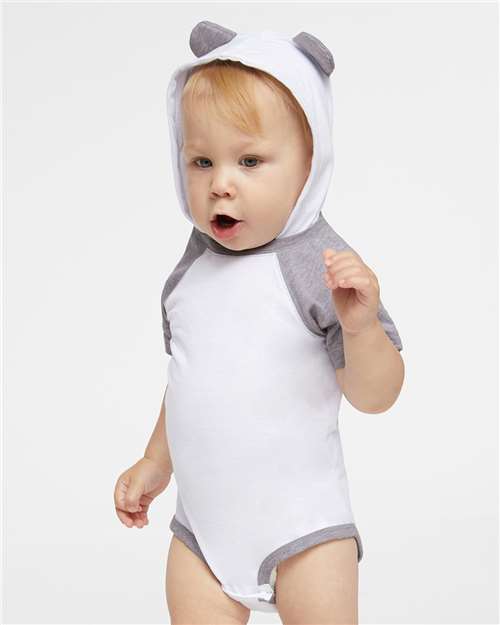 Rabbit Skins Infant Fine Jersey Raglan Bodysuit with Hood & Ears 4417