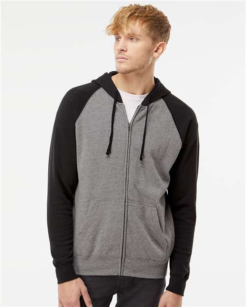 Independent Trading Co. Unisex Special Blend Raglan Full-Zip Hooded Sweatshirt PRM33SBZ