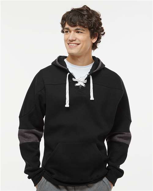 J. America Men's Sport Lace Colorblocked Fleece Hooded Sweatshirt 8832
