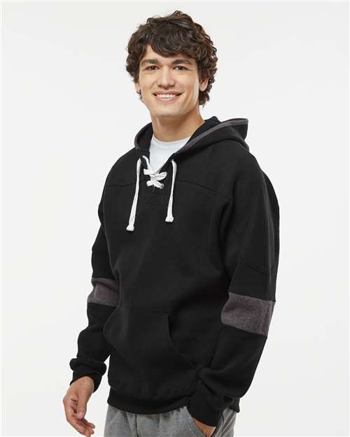 J. America Men's Sport Lace Colorblocked Fleece Hooded Sweatshirt 8832
